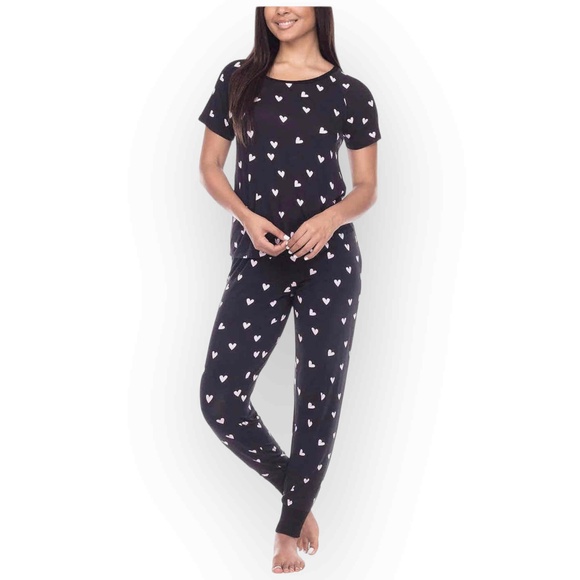 NWT Honeydew Women’s Jersey Lounge Set – Black with White Hearts – Size Small - Picture 1 of 4